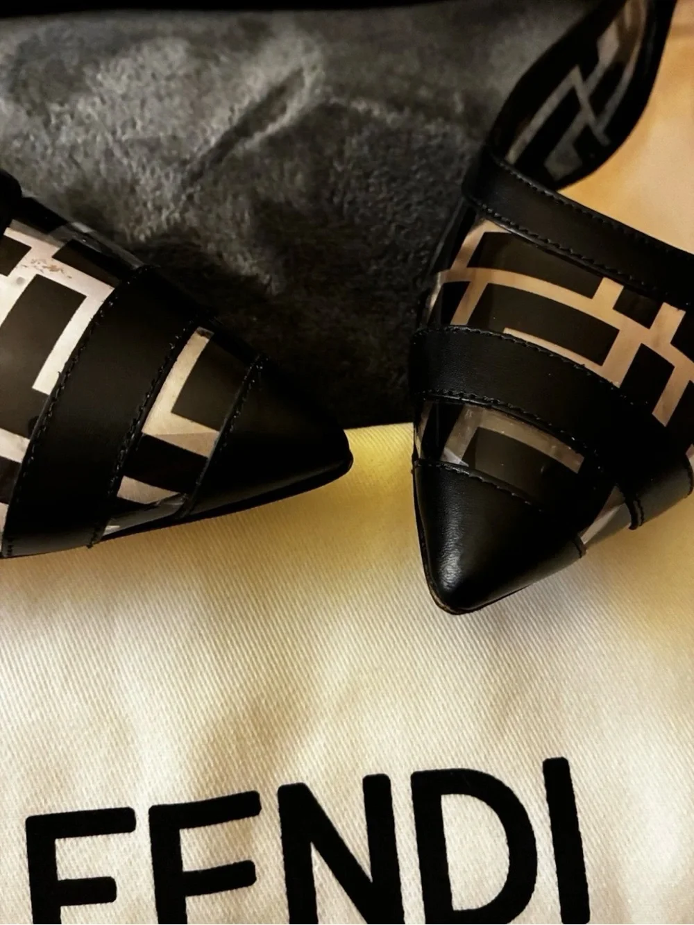 Fendi Black PVC Colibri Clear Leather FF Logo Pointed Ballerina Ballet Flat 37